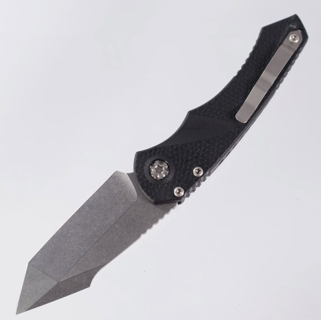 Heretic Mini Pariah Auto - Tanto Stonewash Magnacut - Black Polymer - H055-2A