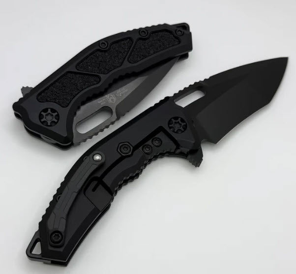 Heretic Knives Medusa Manual Black Aluminum Frame Lock w/ Grip Inlays & DLC MagnaCut Recurve H010-6A-T