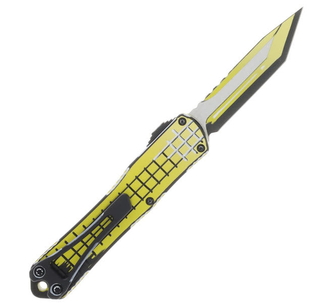 Heretic Manticore S OTF Automatic Knife Grenade Grip Cel-Shaded Yellow Magnacut Tanto H023F-CS-YW
