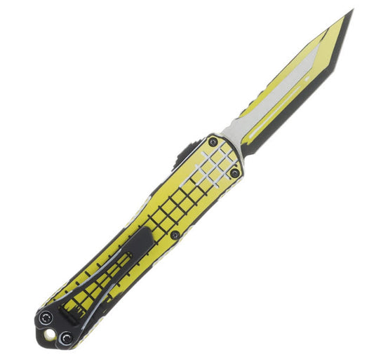 Heretic Manticore S OTF Automatic Knife Grenade Grip Cel-Shaded Yellow Magnacut Tanto H023F-CS-YW