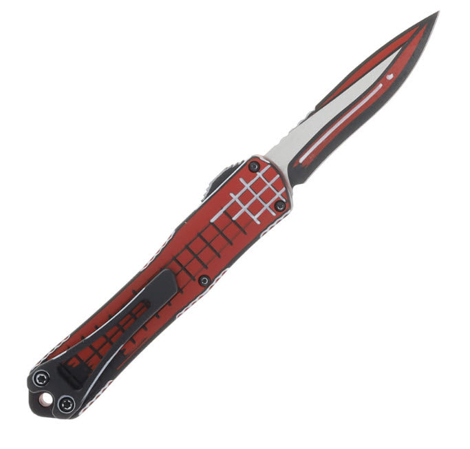 Heretic Manticore S OTF Automatic Knife Red Cel-Shade Recurve Magnacut/Grenade Grip H025F-CS-RD
