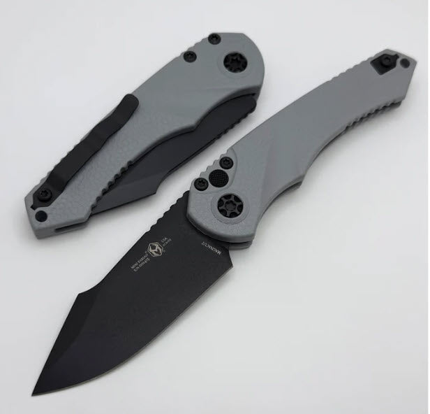 BLEM Heretic Knives Mini Pariah Auto Button Lock Gray Polymer Handles w/ Black S/E MagnaCut – H054-4A-GRY