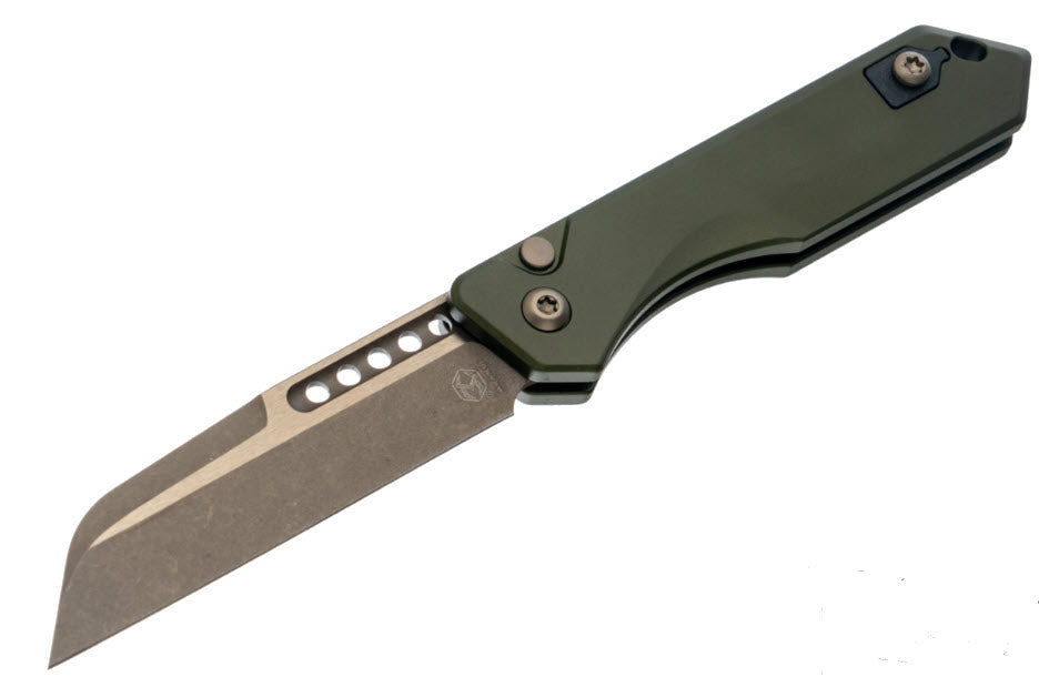 Heretic Jinn Auto - Wharncliffe Bronze MagnaCut Blade - OD Green Aluminum Chassis