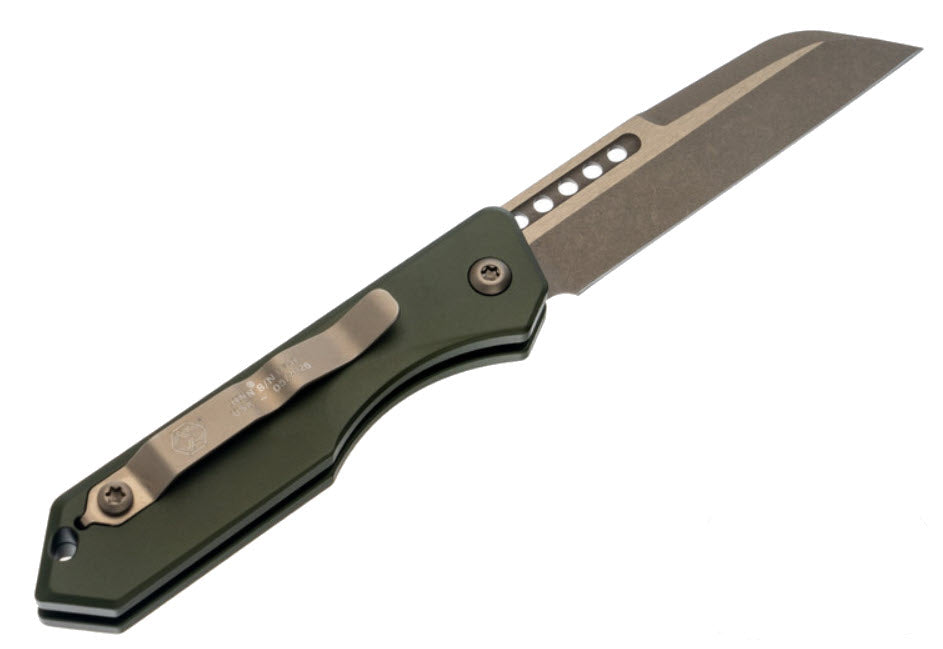 Heretic Jinn Auto - Wharncliffe Bronze MagnaCut Blade - OD Green Aluminum Chassis