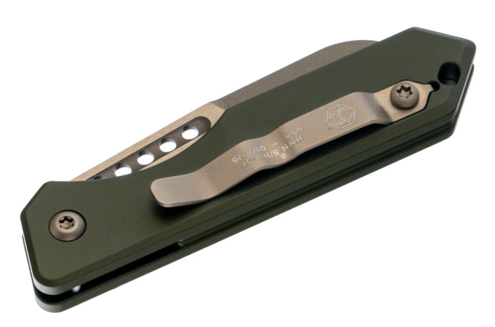 Heretic Jinn Auto - Wharncliffe Bronze MagnaCut Blade - OD Green Aluminum Chassis