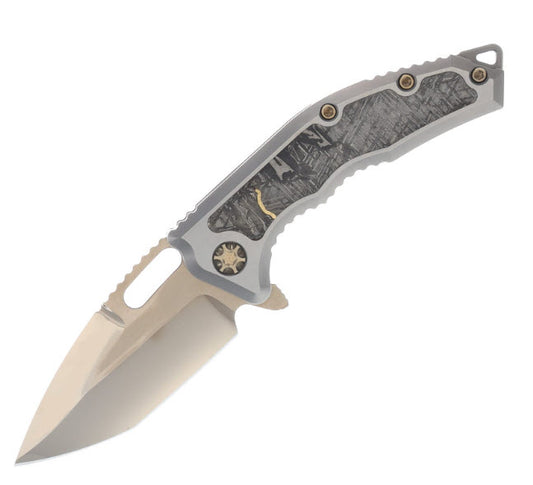 Heretic Medusa Folding Knife Magnacut Tanto/Cracked Ice and Bronze Titanium Chassis with Meteorite Gold Inlay and Bronze Hardware SS26002